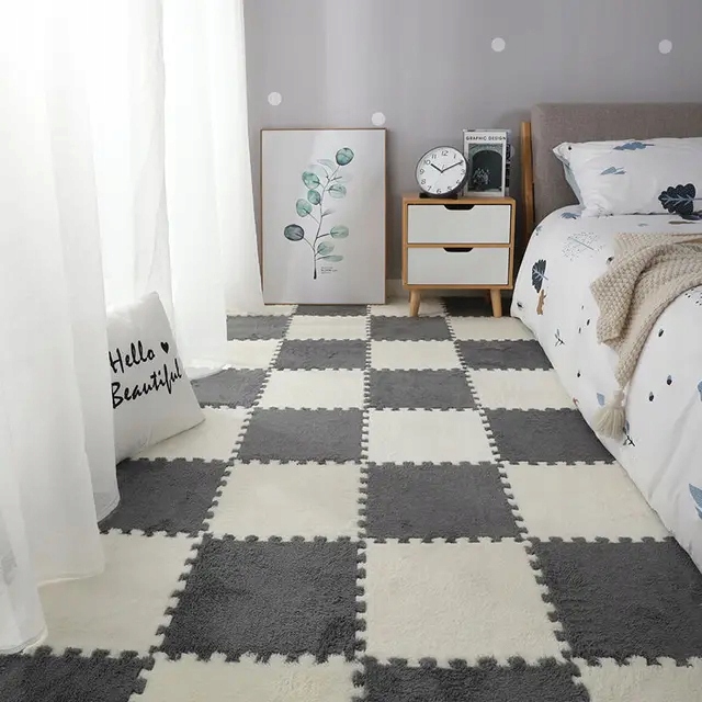 Puzzle na podłogę PLUSZOWA Piankowe DYWAN MATA Aksamitna DZIECI 30cm SZARA - obrazek 3