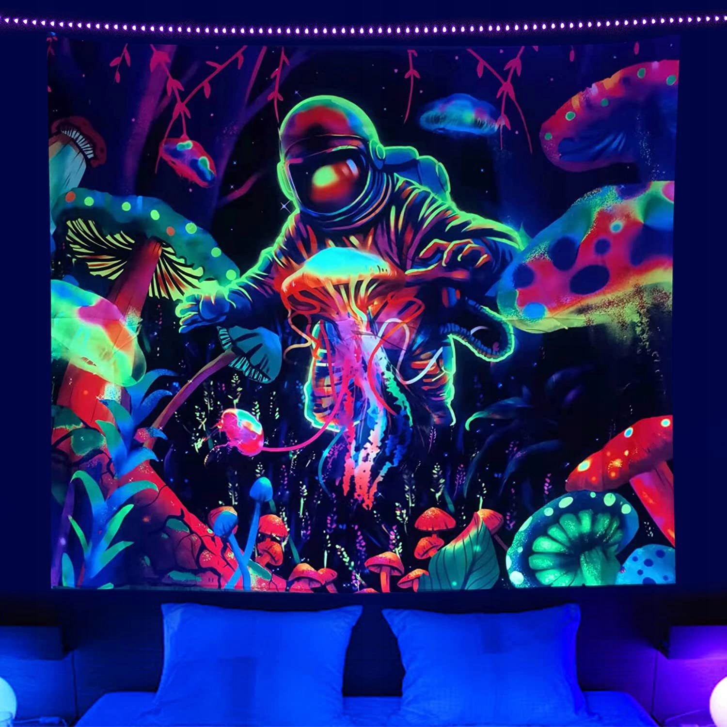 Dekoracja ŚCIENNA UV OBRAZ Fluorescencyjny GOBELIN ODBLASK 150cm Astronauta - zdjęcie 2