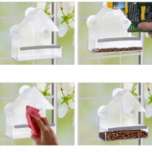 PRZEŹROCZYSTY KARMNIK DLA PTAKÓW DOM DOMEK BUDKA NA OKNO SZYBĘ PRZYSSAWKI - miniatura 14