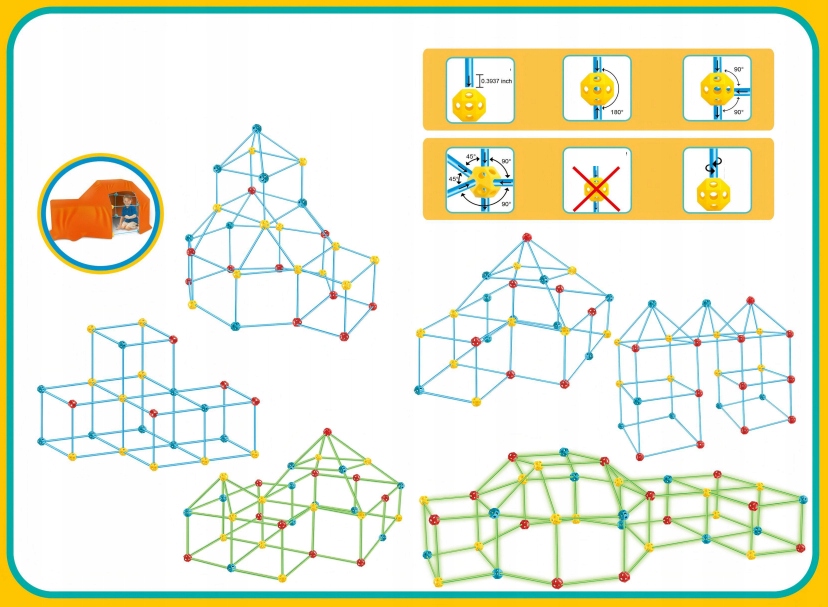 Zestaw KONSTRUKCYJNY dla DZIECI Fort Zamek NAMIOT STEM 128 elementów DOMEK - obrazek 2