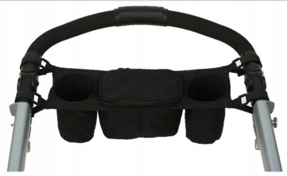 Uchwyt ORGANIZER do WÓZKA DZIECIĘCEGO Butelki TORBA Podwójny SZEROKI Czarny - obrazek 10