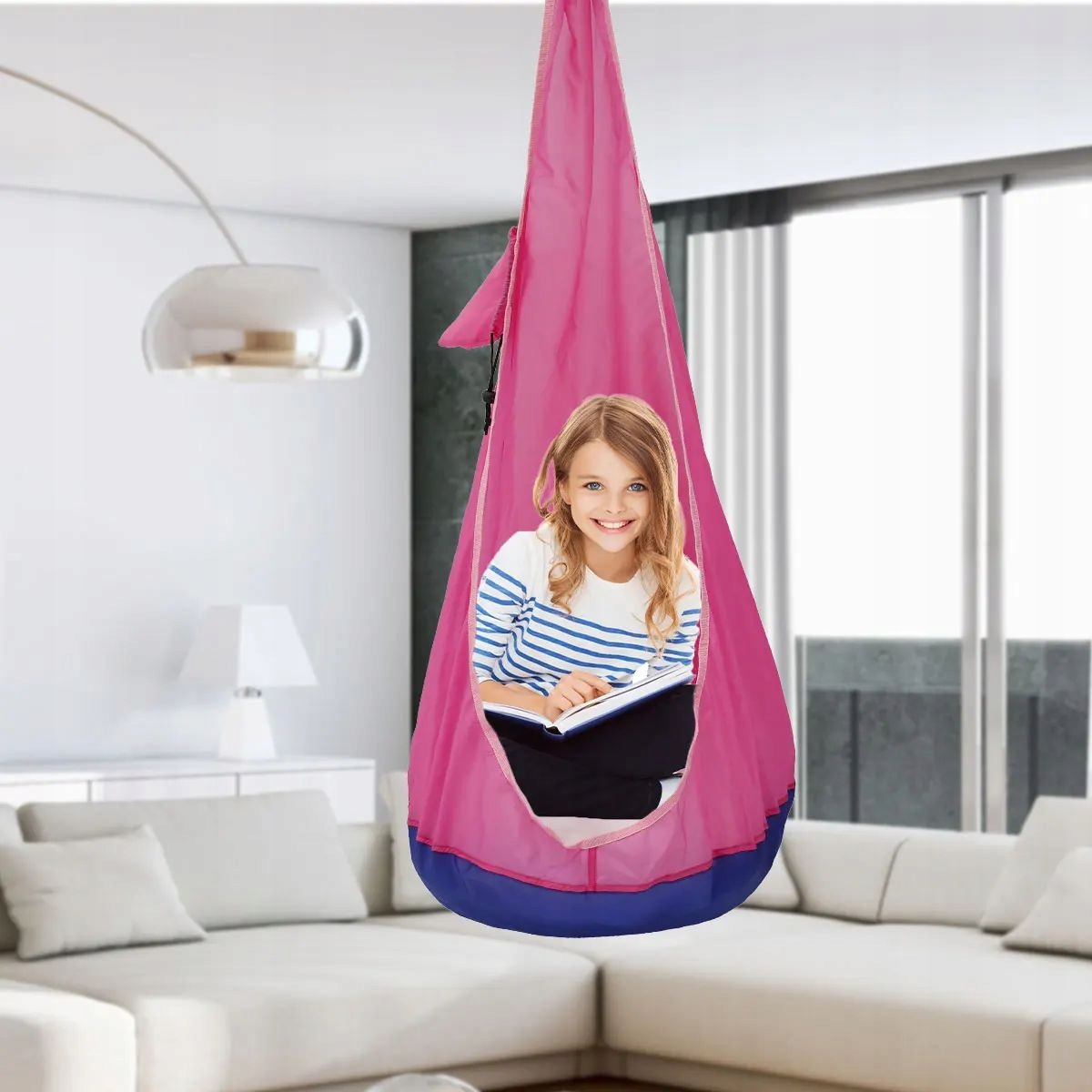 HUŚTAWKA OGRODOWA DOMOWA KOKON DLA DZIECI FOTEL WISZĄCY SIEDZISKO RÓŻOWY - obrazek 6