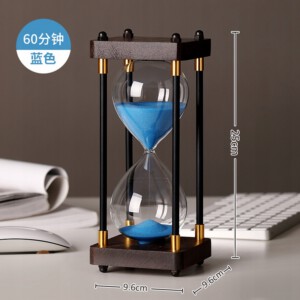 KLEPSYDRA SZKLANO DREWNIANA RETRO 60 MINUT XXL 25x10cm NIEBIESKA PREZENT - miniatura 6