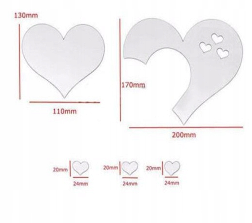 ZESTAW 5 SZT LUSTRO AKRYLOWE SERCE SERCA OZDOBNE NAKLEJKI KOMPLET SREBRNE - obrazek 2