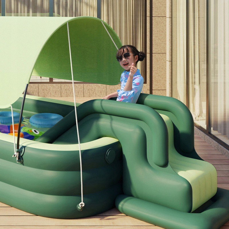 BASEN OGRODOWY DLA DZIECI ZJEŻDŻALNIA MARKIZA POMPKA WODNY PLAC ZABAW 210CM - zdjęcie 4