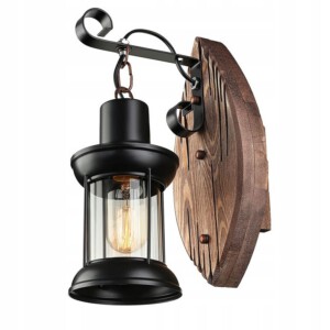 LAMPA ŚCIENNA DREWNIANA KINKIET ŻELIWNY LOFT GOSPODA VINTAGE OZDOBNA E27