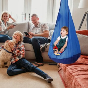 HUŚTAWKA OGRODOWA KOKON DLA DZIECI WISZĄCY FOTEL DO POKOJU NIEBIESKI - miniatura 3