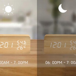 DREWNIANY ZEGAR BUDZIK Z TERMOMETREM KLASKACZ NA USB LUB BATERIE - miniatura 5