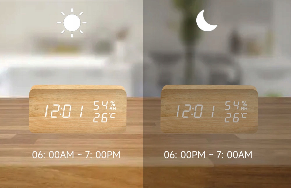 DREWNIANY ZEGAR BUDZIK Z TERMOMETREM KLASKACZ NA USB LUB BATERIE - obrazek 5