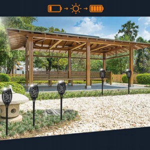 Lampka SOLARNA Płomień 1000mAh 12LED POCHODNIA Ogrodowa WBIJANA IP65 1szt - miniatura 6