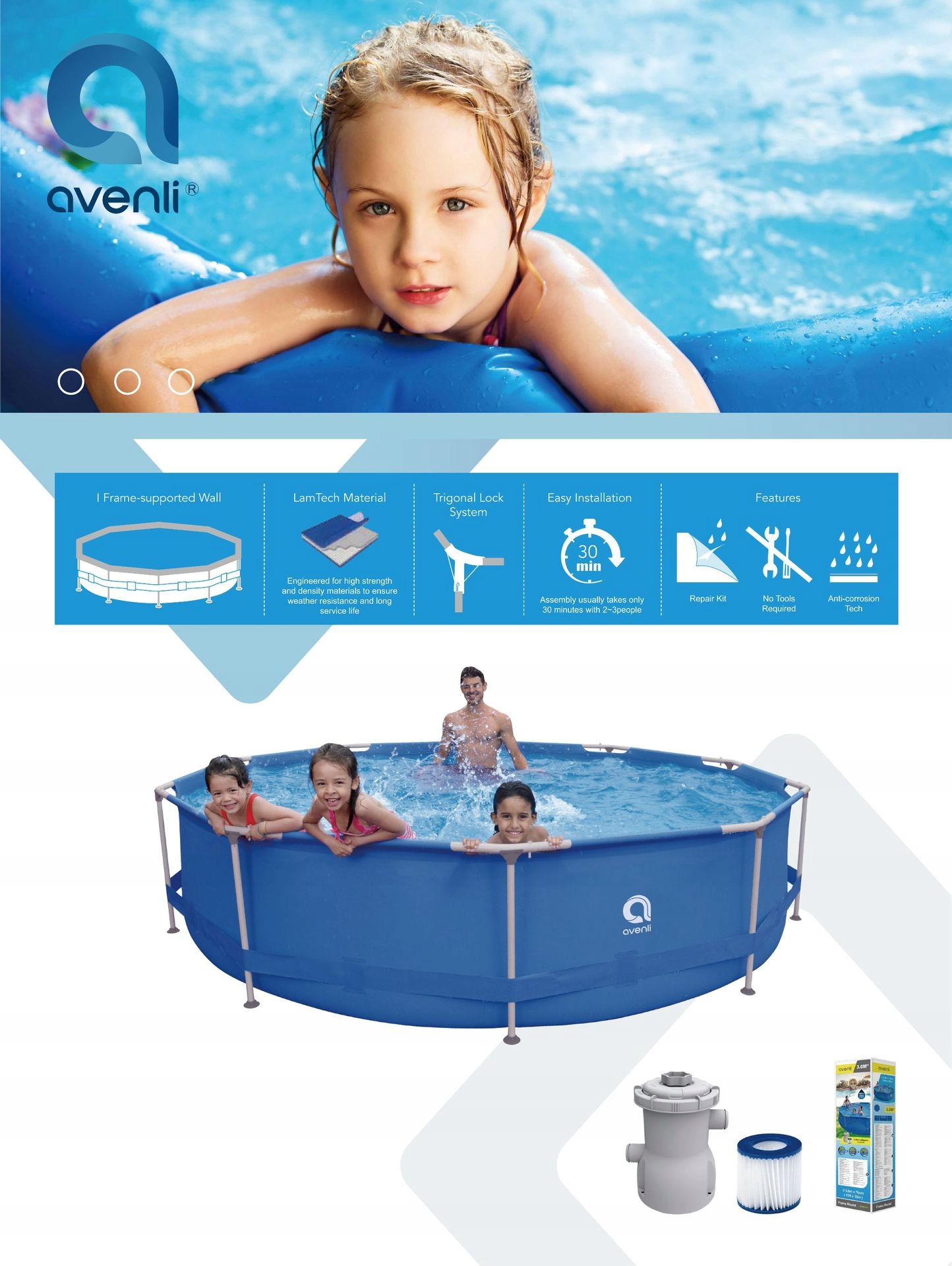 BASEN 300 x 76 cm STELAŻOWY OGRODOWY Okrągły POMPA - zdjęcie 8