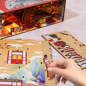 DIY Drewniane PUZZLE 4D DIODY LED ULICZKA STYL CHIŃSKI PODPÓRKA DO KSIĄŻEK - miniatura 7