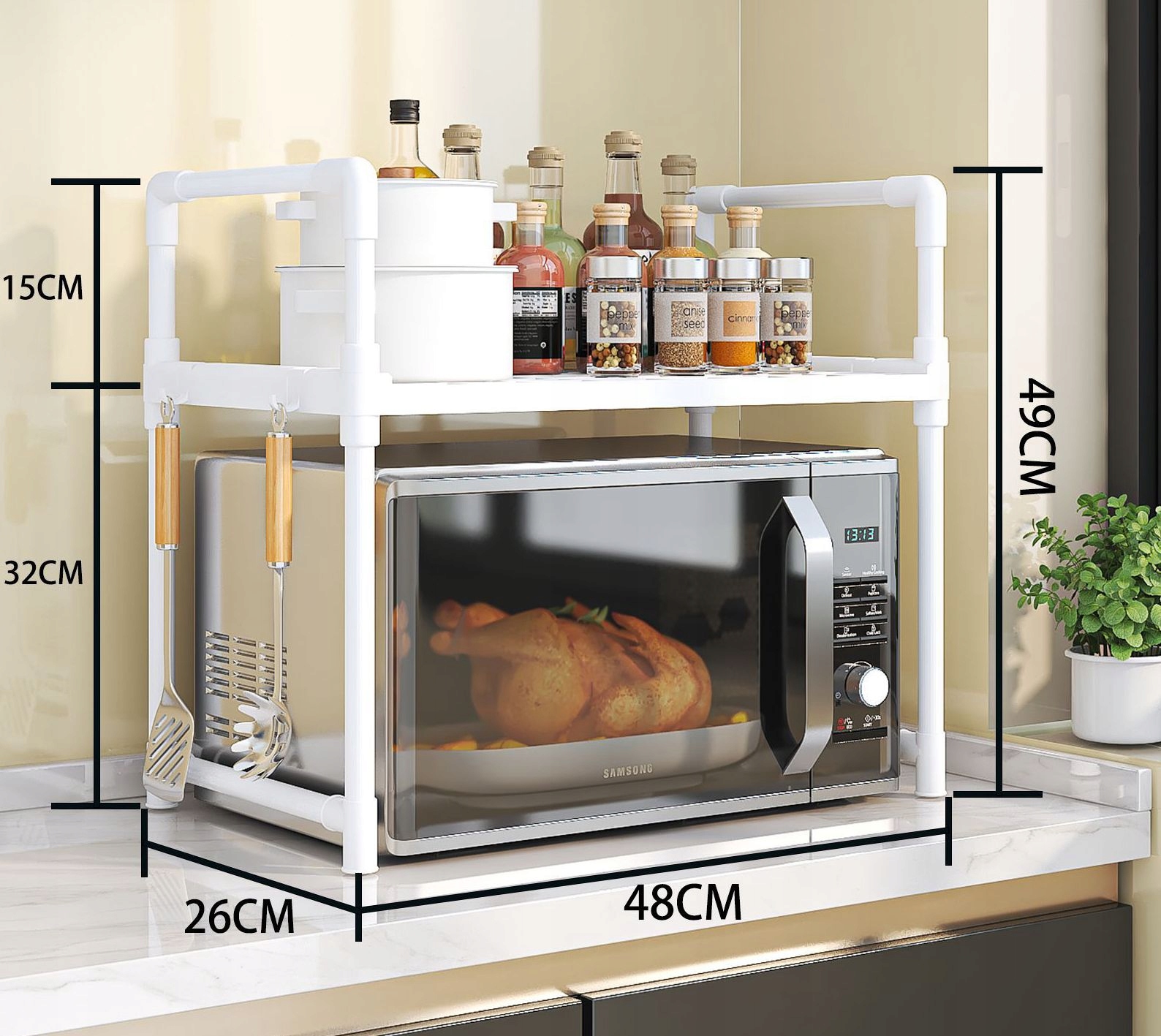 PÓŁKA KUCHENNA pod mikrofalówkę SZAFKA ORGANIZER BIAŁA 2poziomy 48cm REGAŁ - obrazek 2