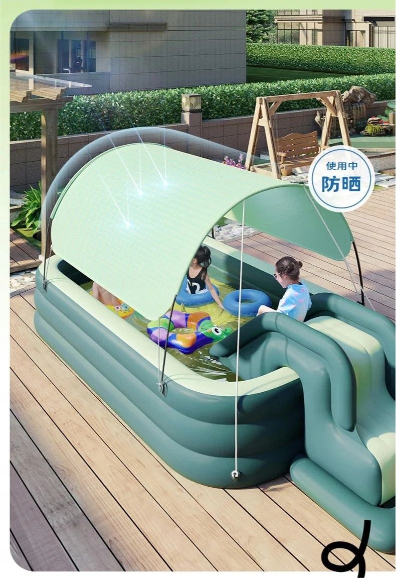 BASEN OGRODOWY DLA DZIECI ZJEŻDŻALNIA MARKIZA POMPKA WODNY PLAC ZABAW 210CM - zdjęcie 6