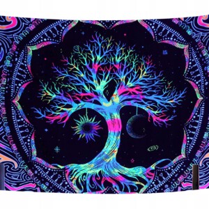 Dekoracja ŚCIENNA UV OBRAZ Fluorescencyjny GOBELIN ODBLASK 150x150cm Drzewo