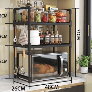 PÓŁKA KUCHENNA pod mikrofalówkę SZAFKA ORGANIZER CZARNA 3poziomy 48cm REGAŁ - miniatura 4