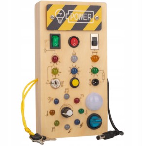 TABLICA MONTESSORI SENSORYCZNA DREWNIANA MANIPULACYJNA LED DLA DZIECI