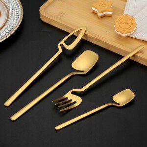 ZESTAW KOMPLET SZTUĆCÓW STAL NIERDZEWNA NÓŻE WIDELCE ŁYŻKI 32szt ZŁOTE - miniatura 9