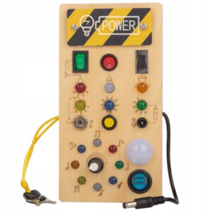 TABLICA MONTESSORI SENSORYCZNA DREWNIANA MANIPULACYJNA LED DLA DZIECI - miniatura 2