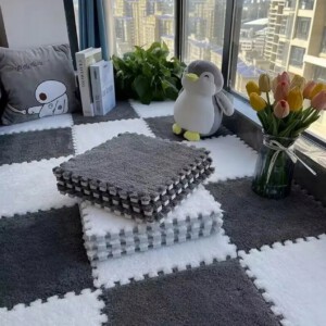 Puzzle na podłogę PLUSZOWA Piankowe DYWAN MATA Aksamitna DZIECI 30cm SZARA - miniatura 13