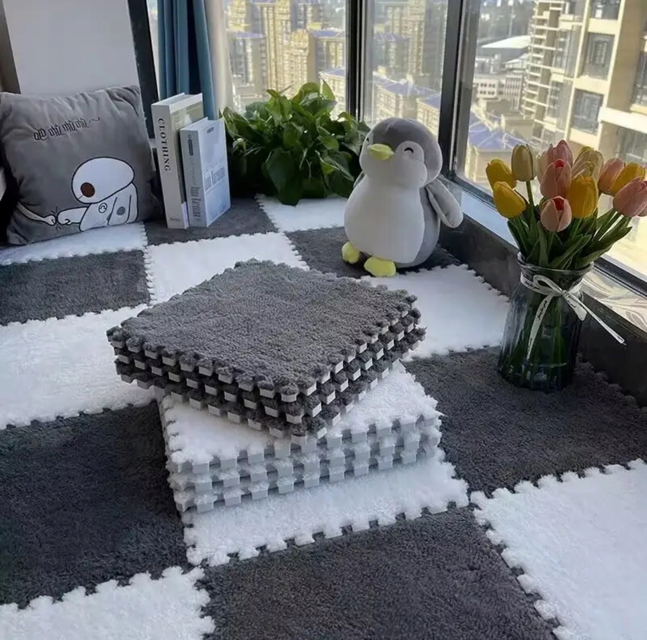 Puzzle na podłogę PLUSZOWA Piankowe DYWAN MATA Aksamitna DZIECI 30cm SZARA - obrazek 13