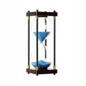 KLEPSYDRA SZKLANO DREWNIANA RETRO 60 MINUT XXL 25x10cm NIEBIESKA PREZENT - miniatura 3