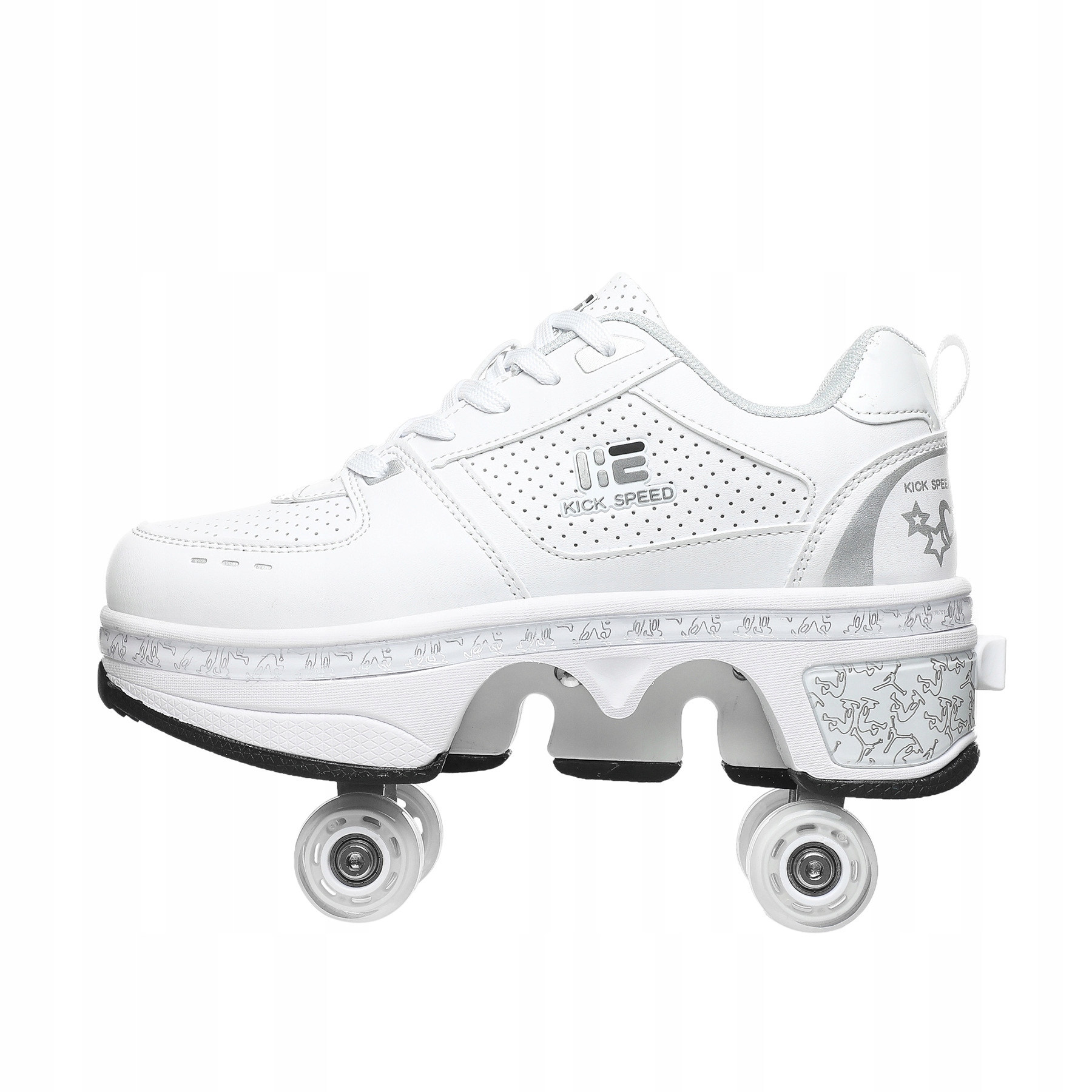BUTOROLKI BUTY ROLKI Z KÓŁKAMI ROLKAMI PODŚWIETLANE 7-LED UNISEX BIAŁE r.42 - obrazek 3