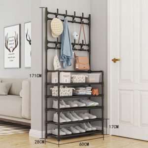 SZAFKA REGAŁ PÓŁKA STOJAK NA BUTY KAPELUSZE STALOWA WIESZAKI 5 POZIOMÓW - miniatura 9