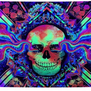 Dekoracja ŚCIENNA UV OBRAZ Fluorescencyjny GOBELIN ODBLASK 150x150cm Czacha