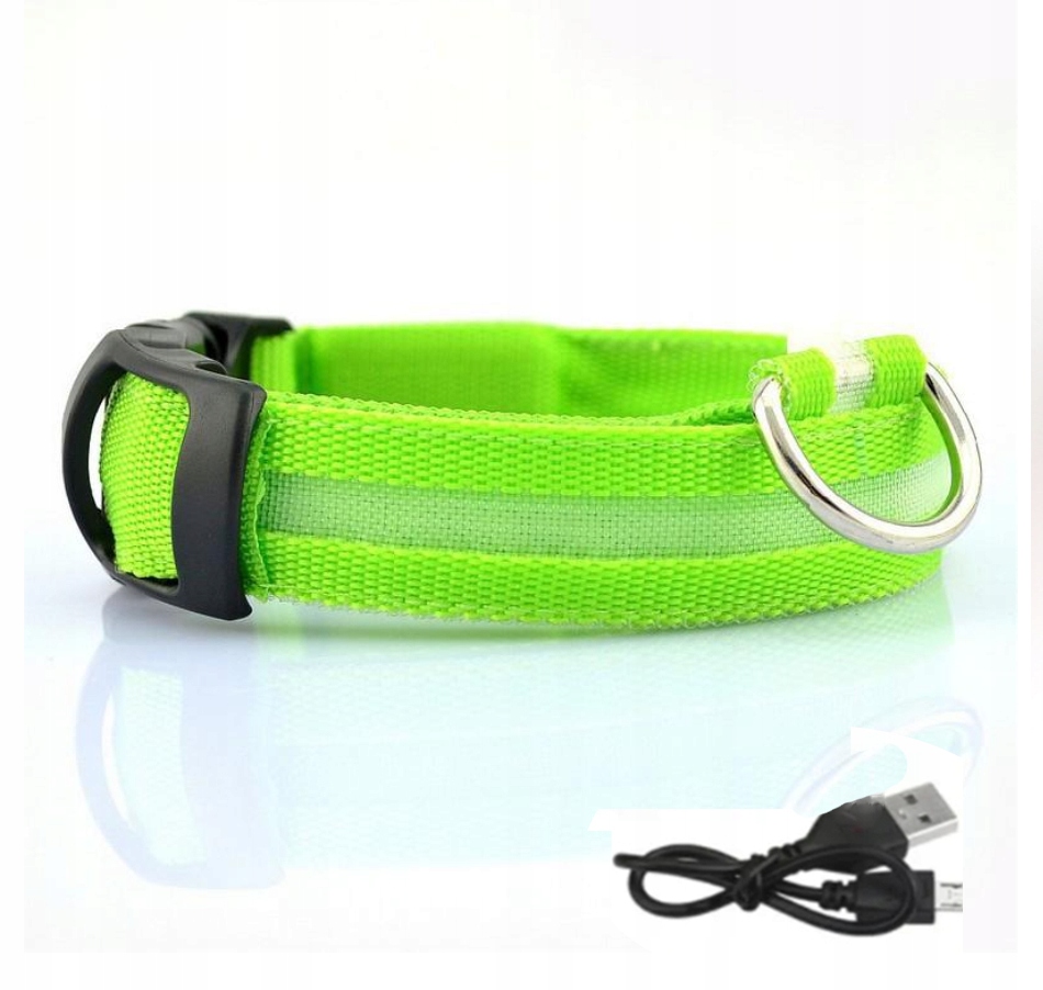 Obroża dla zwierząt PSÓW LED Wodoszczelna na USB Kabel ZIELONA XL 52-60cm - zdjęcie 1