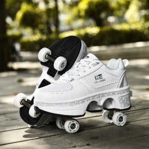 BUTOROLKI BUTY ROLKI Z KÓŁKAMI ROLKAMI PODŚWIETLANE 7-LED UNISEX BIAŁE r.42 - miniatura 6