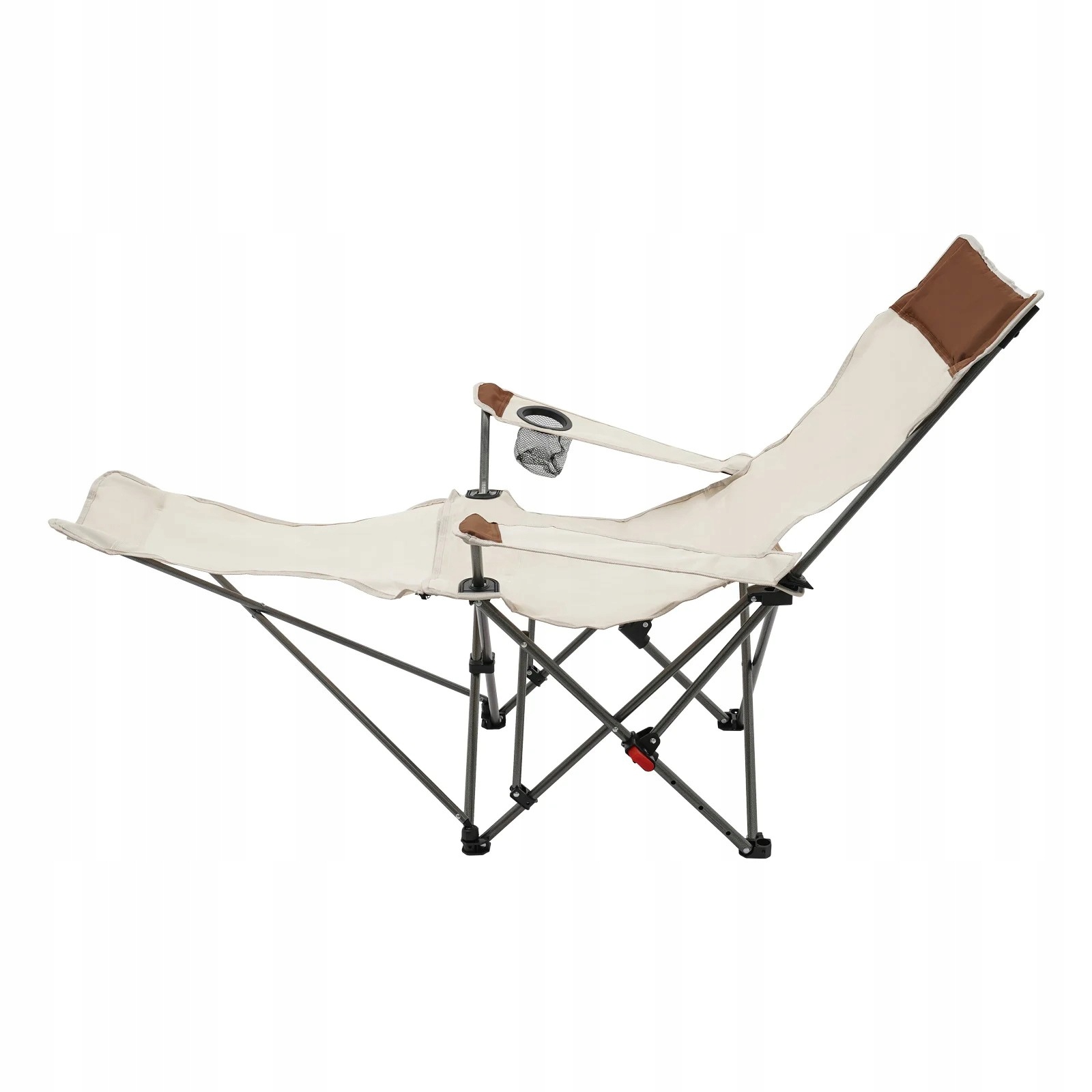 LEŻAK OGRODOWY TURYSTYCZNY PLAŻOWY SKŁADANY POKROWIEC BEŻOWY FOTEL PODNÓŻEK - obrazek 2