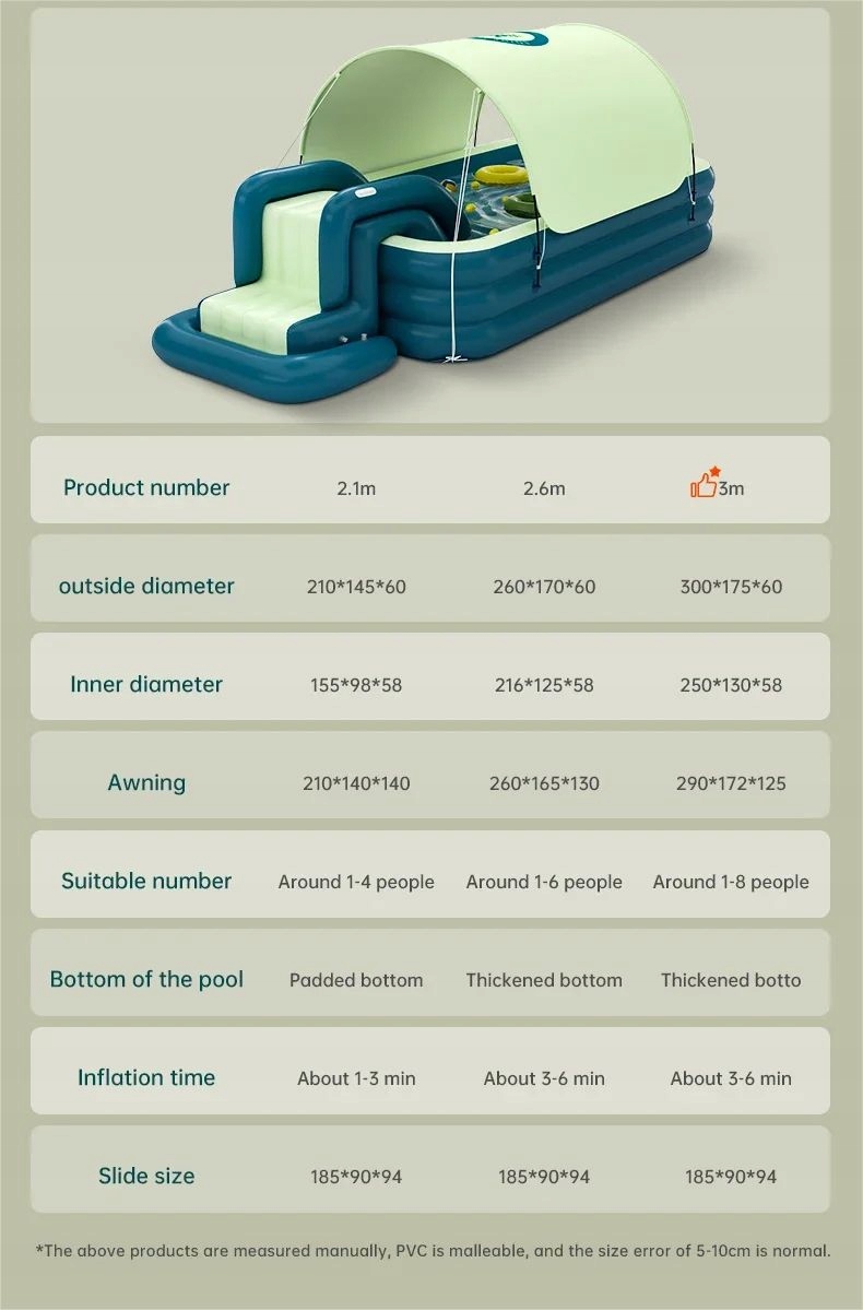 BASEN OGRODOWY DLA DZIECI ZJEŻDŻALNIA MARKIZA POMPKA WODNY PLAC ZABAW 210CM - zdjęcie 12