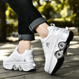BUTOROLKI BUTY ROLKI Z KÓŁKAMI ROLKAMI PODŚWIETLANE 7-LED UNISEX BIAŁE r.42 - miniatura 7