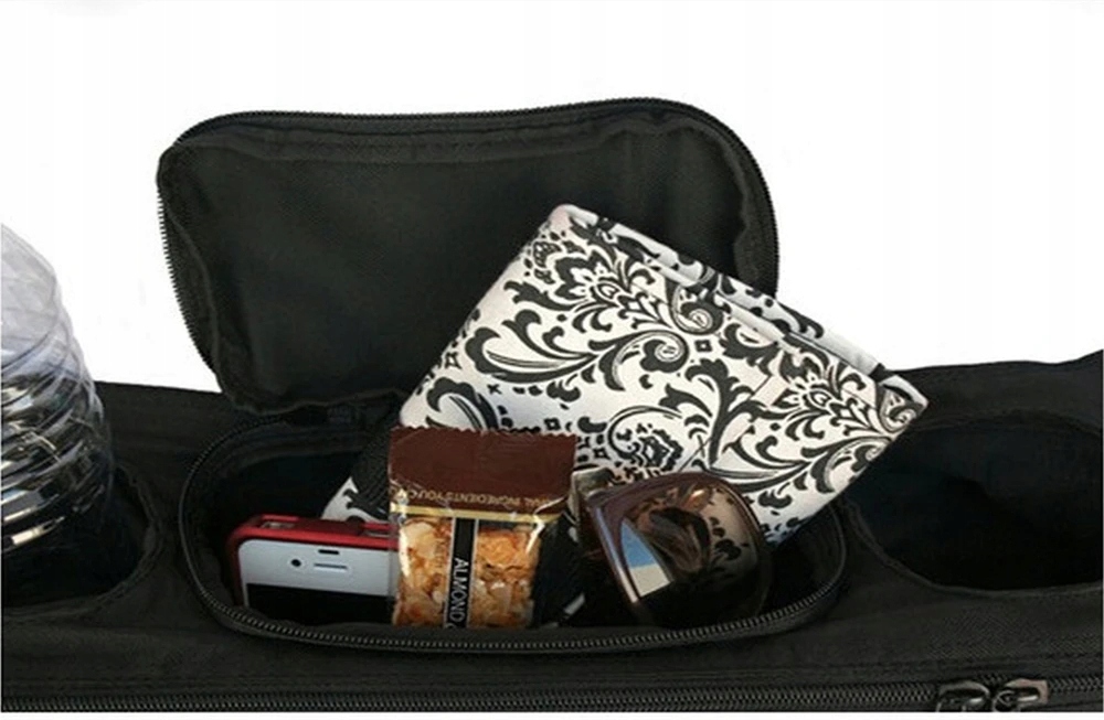 Uchwyt ORGANIZER do WÓZKA DZIECIĘCEGO Butelki TORBA Podwójny SZEROKI Czarny - obrazek 5