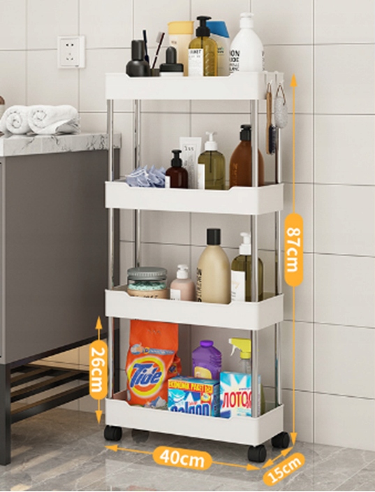 PÓŁKA Łazienkowa KUCHENNA SZAFKA MOBILNA REGAŁ Kółka 4 poziomy CZARNA - zdjęcie 3