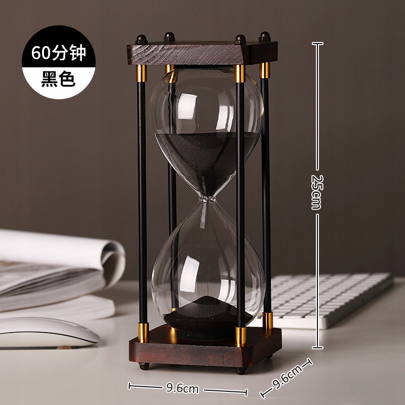 KLEPSYDRA RETRO SZKLANO-DREWNIANA OZDOBA 60 MINUT XXL 25x10cm CZARNA - zdjęcie 5