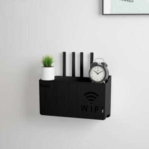 UCHWYT ŚCIENNY PÓŁKA na ROUTER WIFI SWITCH Czarna - miniatura 4