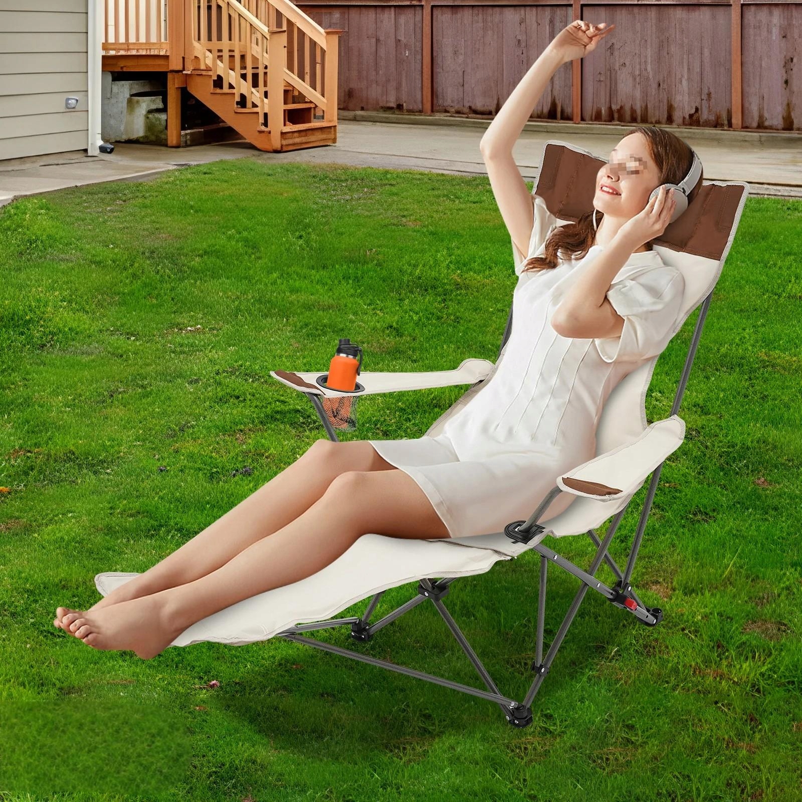 LEŻAK OGRODOWY TURYSTYCZNY PLAŻOWY SKŁADANY POKROWIEC CZARNY FOTEL PODNÓŻEK - obrazek 7