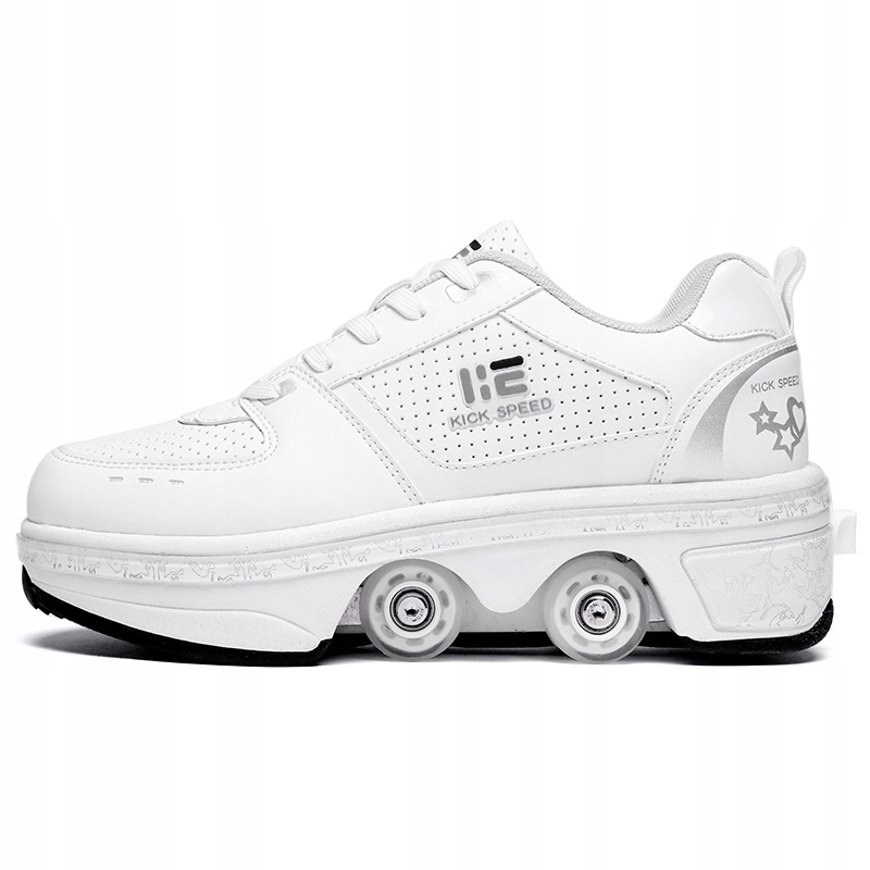 BUTOROLKI BUTY ROLKI Z KÓŁKAMI ROLKAMI PODŚWIETLANE 7-LED UNISEX BIAŁE r.42 - obrazek 2