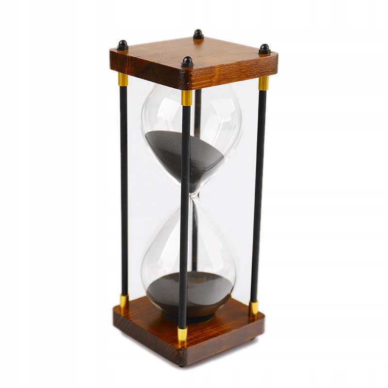 KLEPSYDRA RETRO SZKLANO-DREWNIANA OZDOBA 60 MINUT XXL 25x10cm CZARNA - zdjęcie 3