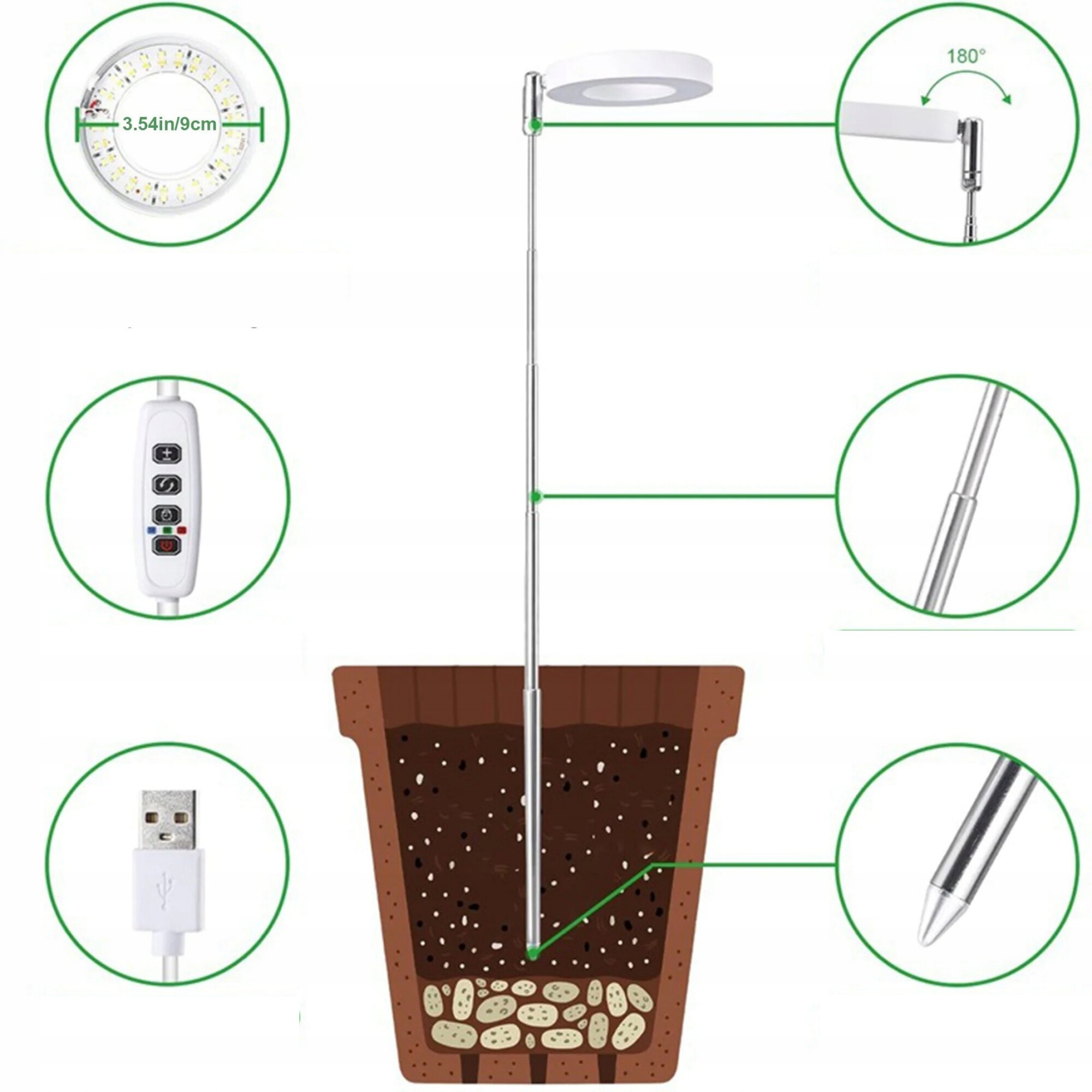 LAMPA LED DO DOŚWIETLANIA ROŚLIN OZDOBNYCH TELESKOPOWA Z TIMEREM USB 5V - obrazek 5