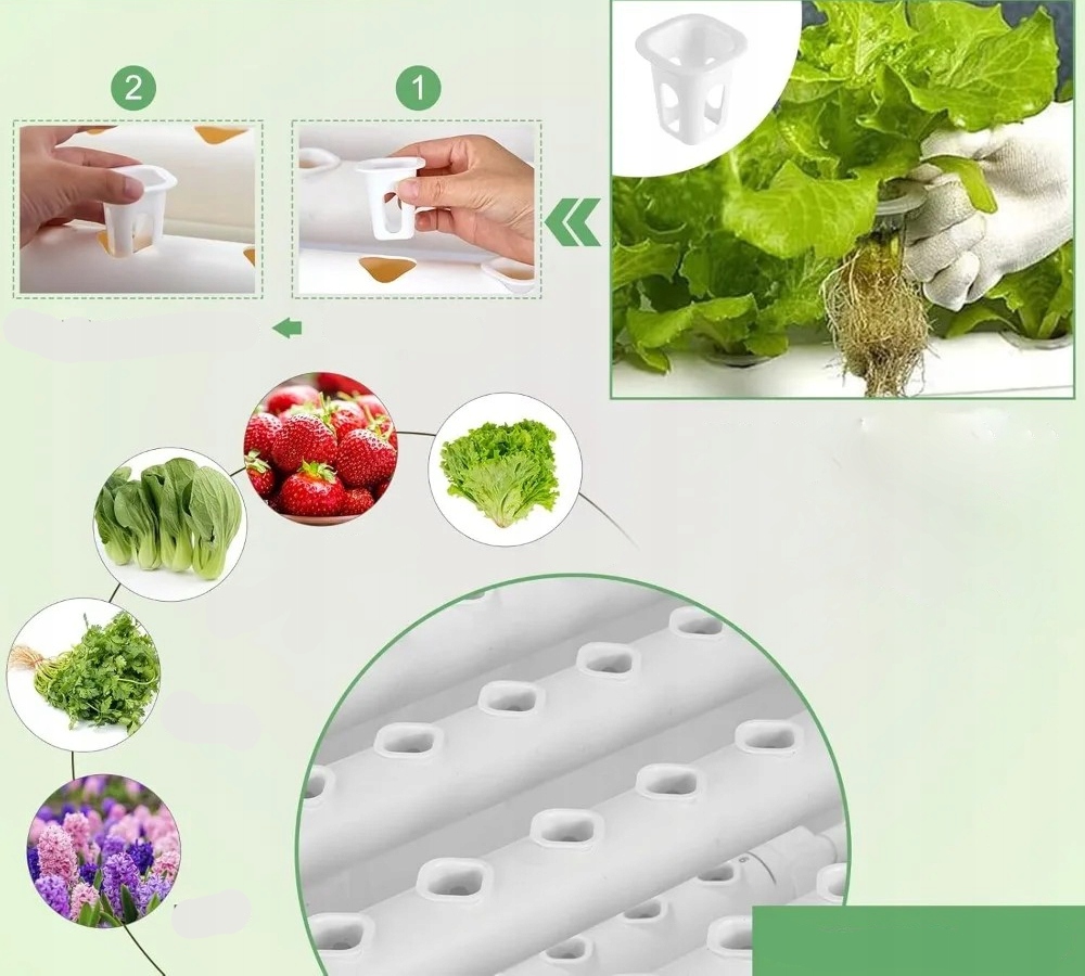 Zestaw system do HYDROPONIKI do WARZYW SAŁATY 108 miejsc +POMPA STELAŻ UPVC - zdjęcie 8