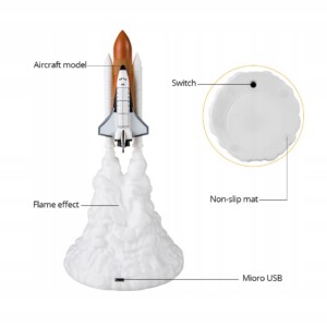 LAMPKA NOCNA RAKIETA PROM KOSMICZNY DLA DZIECI DO SYPIALNI STOJĄCA USB - miniatura 8