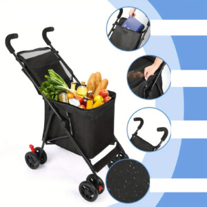 Wózek ZAKUPOWY na Zakupy PSA PCHANY DO PRZODU STABILNY SENIORA 4kołowy DUŻY - miniatura 4