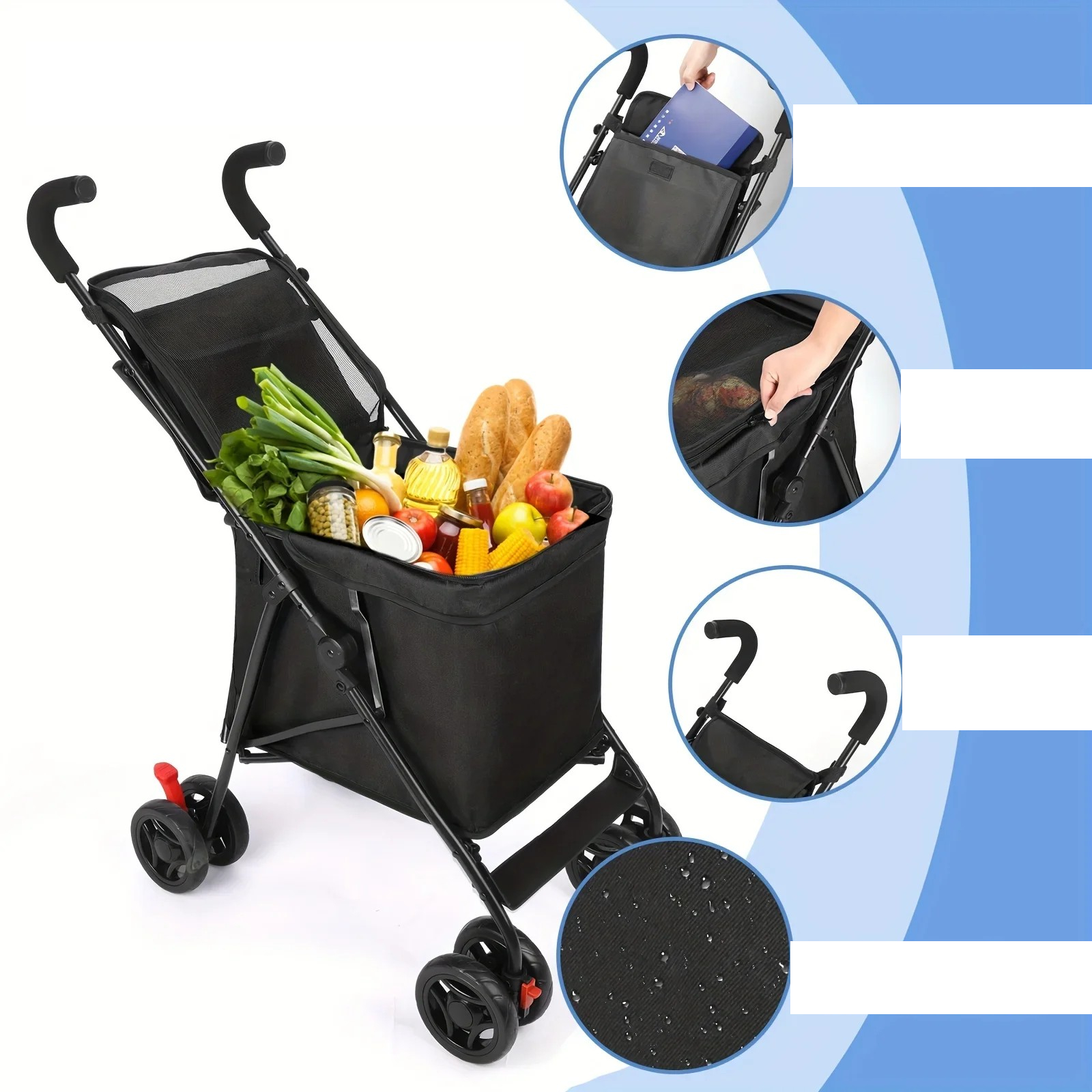 Wózek ZAKUPOWY na Zakupy PSA PCHANY DO PRZODU STABILNY SENIORA 4kołowy DUŻY - obrazek 4