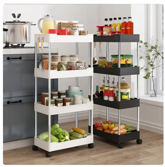 PÓŁKA Łazienkowa KUCHENNA SZAFKA MOBILNA REGAŁ Kółka 4 poziomy CZARNA - zdjęcie 8