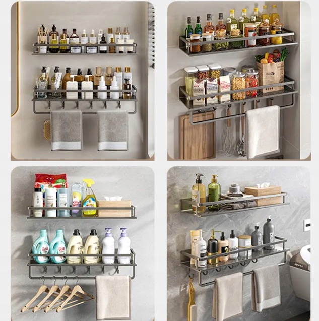 PÓŁKA KUCHENNA Pojedyncza Haczyki Łazienkowa PRYSZNICOWA METALOWA Alu 60cm - obrazek 9