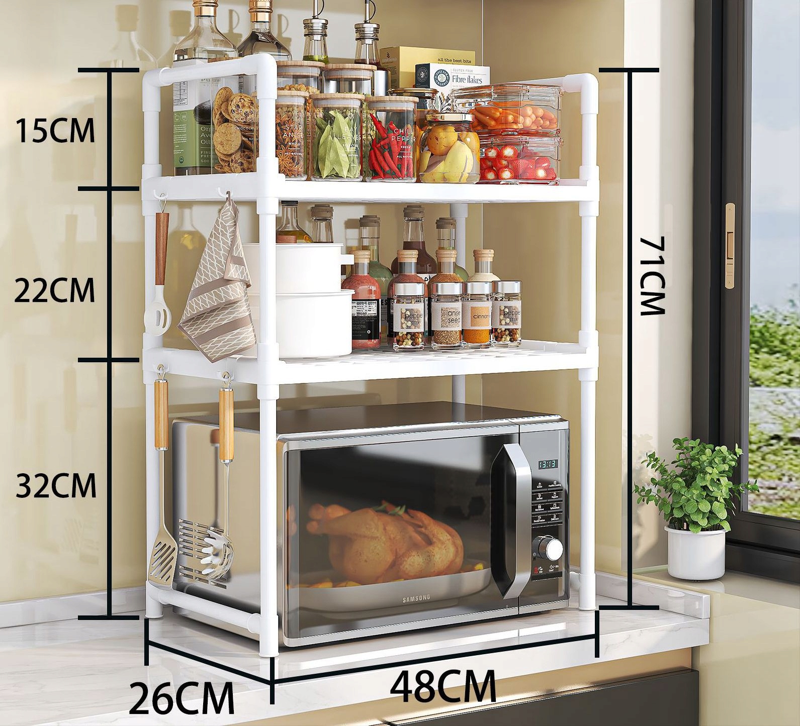 PÓŁKA KUCHENNA pod mikrofalówkę SZAFKA ORGANIZER BIAŁA 3poziomy 48cm REGAŁ - obrazek 2