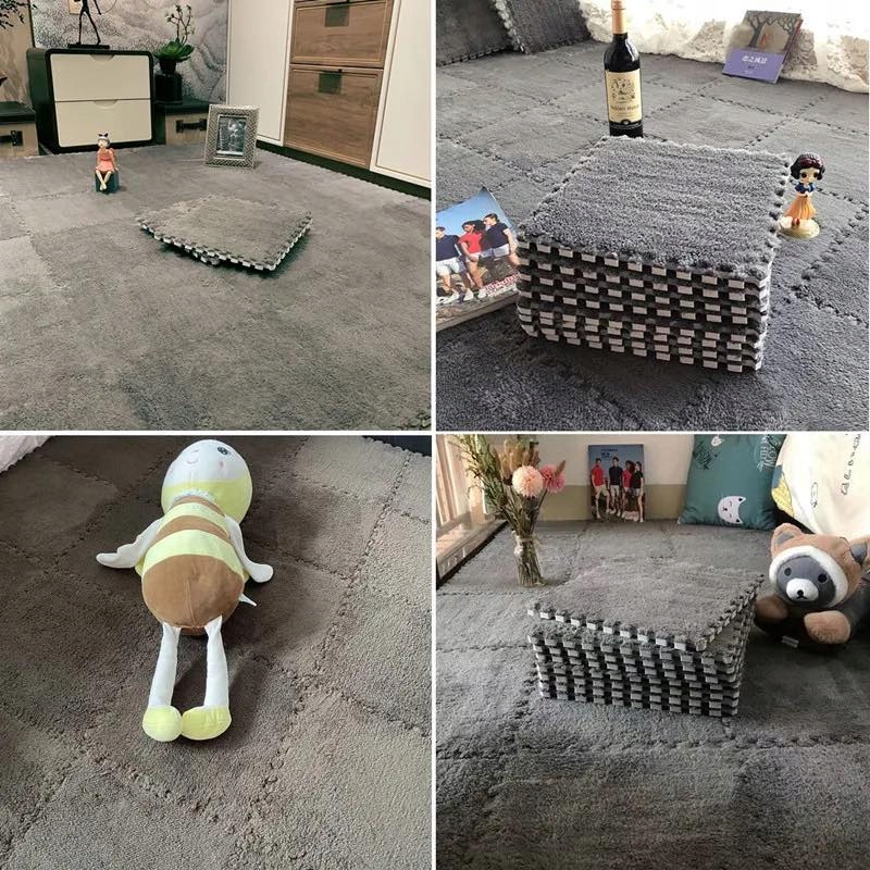 Puzzle na podłogę PLUSZOWA Piankowe DYWAN MATA Aksamitna DZIECI 30cm SZARA - obrazek 11